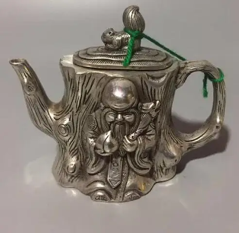 

Китайские чайники из белой бронзы с резьбой Shouxing, статуя чайника, геомантическое украшение для здоровья