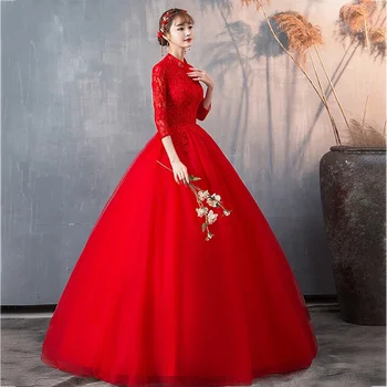 

2020 Fashion Classic Vintage Lace Red Wedding Dresses Plus Size Ball Gown Robe de Mariee Chinese Style Custom Bridal Dress