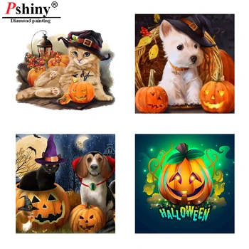 

Pshiny 5d Diamond Painting Full Round rhinestone DIY diamond Embroidery Cross Stitch Animal dog cat picture Halloween gift F518