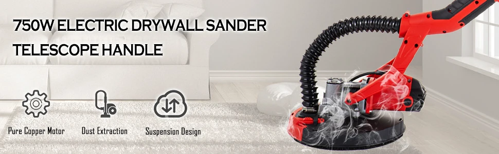 Vacuum Bag Drywall Sander 750W Wall Grinding Extendable 5 Speeds w/ LED light 