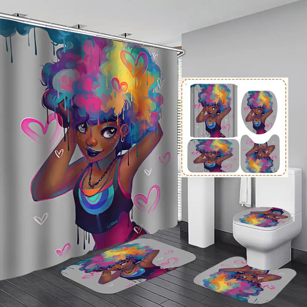 Bathroom Sets With Shower Curtain African American Girl Bath Curtains Non Slip Rug Set Toilet Cover Mat Home Decor Shower Curtains Aliexpress