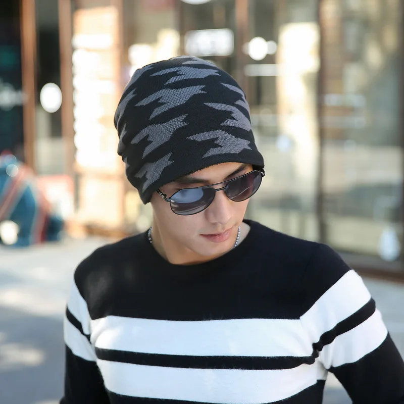 Man Increase Villus Line Hats Severe Winter Concise Keep Warm Knitting Hat 2019 Jacquard Weave Set Head Cap | Аксессуары для