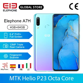 Перейти на Алиэкспресс и купить ELEPHONE A7H смартфон Helio P23 Octa Core 4 Гб 64 Гб 6,4 дюймЭкран 13MP тройной камеры заднего вида сзади отпечатков пальцев Android 9,0 3900 мАч