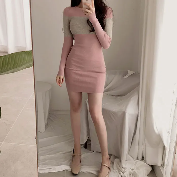 

South Korea Autumn & Winter Underwear Long-sleeved Dress Women's Slim Fit Slimming Sexy Sheath Sweater Knit Bodice Base Skirt