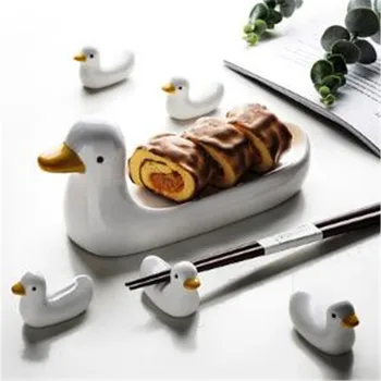 

Chopsticks Holder 1 Set Ornaments Ceramic Duck Stand Cute Tableware Decoration