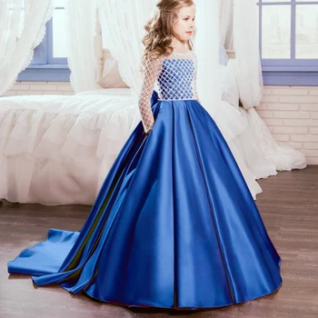 

2020 New Kids Party Long Sleeve Dress Children Girl Trailing Ankle-Length Dress Girls Wedding Dresses Child's Princess Clothes