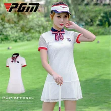 PGM клетчатые женские платья для гольфа, женская спортивная одежда с коротким рукавом, дышащая белая круглая горловина, короткое платье для тенниса