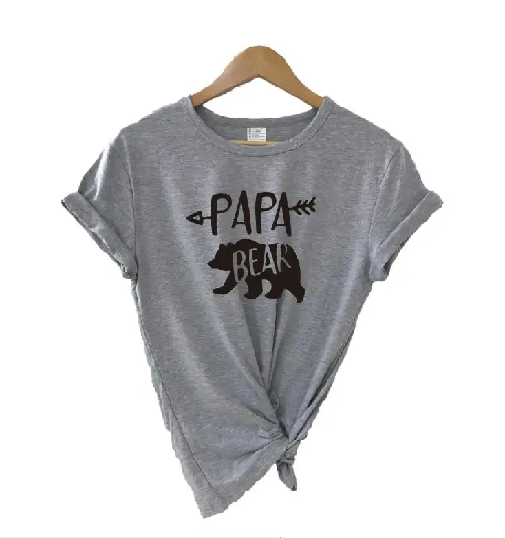 gray t black PAPA Одинаковые футболки для всей семьи с изображением медведя, мамы, медведя, папы, медведя, футболки, повседневные футболки с короткими рукавами для маленьких девочек, хлопковые футболки, Прямая поставка - Цвет: gray t black PAPA