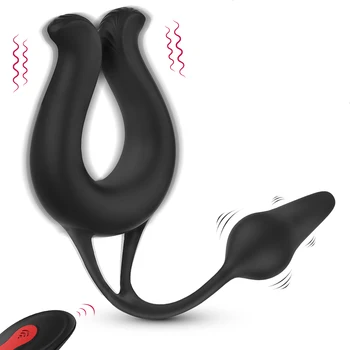9 Modes Vibrating Penis Massager Ring Dildo Sex Toys for Men Scrotum Massager Male Chastity Cage Testicle Bondage Vibrators 2