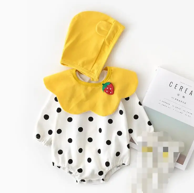 Autumn Baby rompers Little Girl Doll Collar, Removable Triangle Long Sleeve Climbing Suit+HatNewborn Girl Romper One Piece - Цвет: Цвет: желтый