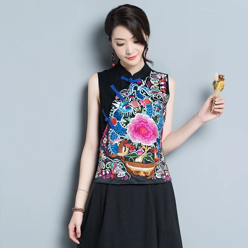 Женская этническая вышивка элегантная винтажная хлопковая Футболка с