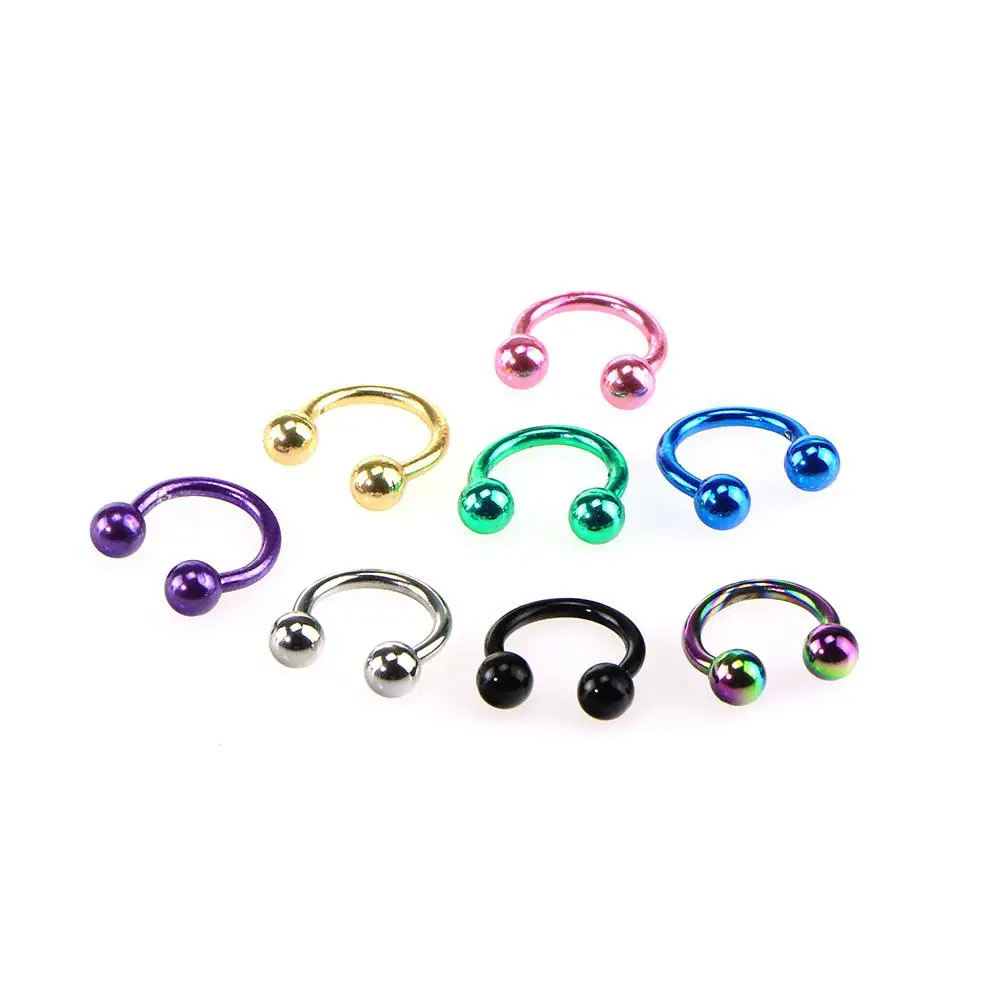 8Pcs/set Horseshoe Septum Piercing Nose Lip Ring Stainless Steel Labret Stud Ear Bars Body Piercings Jewelry