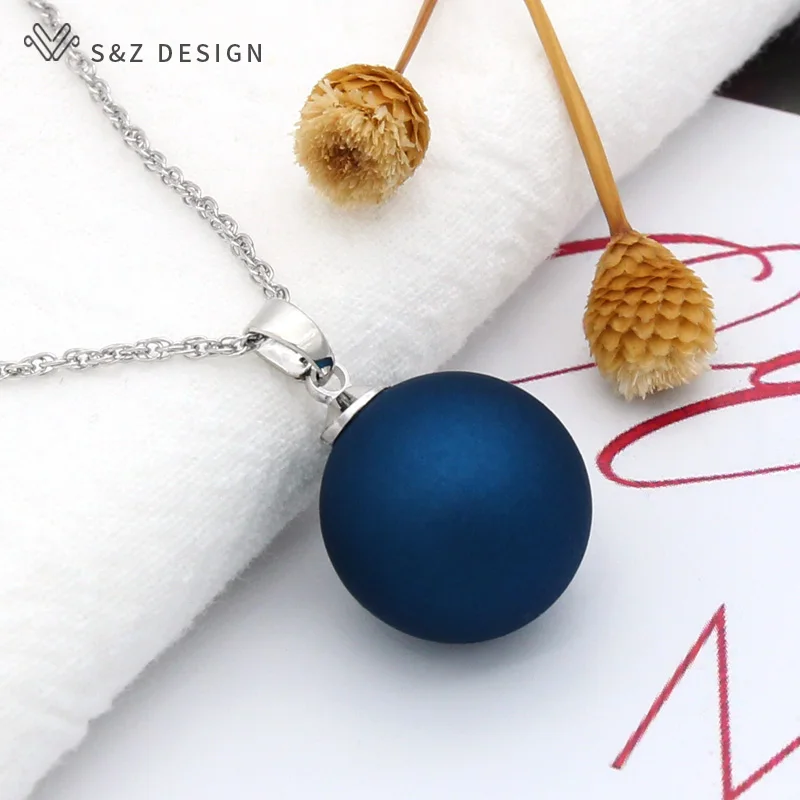 S&Z DESIGN Fashion Big Round Pearl Pendant Necklace For Women Wedding 585 Rose Gold Color Classic Jewelry