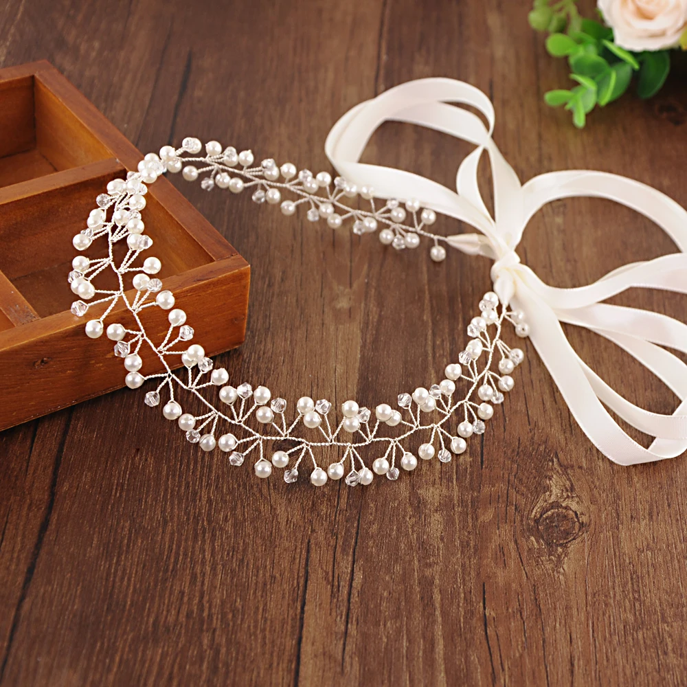 TRiXY H47-s Pearls Wedding Headband for Bride Rhinestones Beading Hairpins Bridal Headpiece Wedding Hair Jewelry Accessories