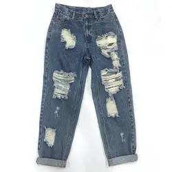 Осенне-зимние женские джинсовые Необычные брюки свободного кроя с катящейся подошвой, 100% хлопок, потертые синие женские джинсы