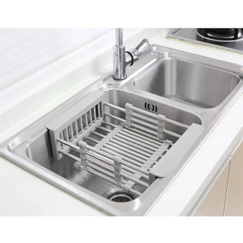 

Rack Drain Basket Stainless Steel Telescopic Sink Dish Drainers for Kitchen Drain Shelf Installation Kitchen Holder