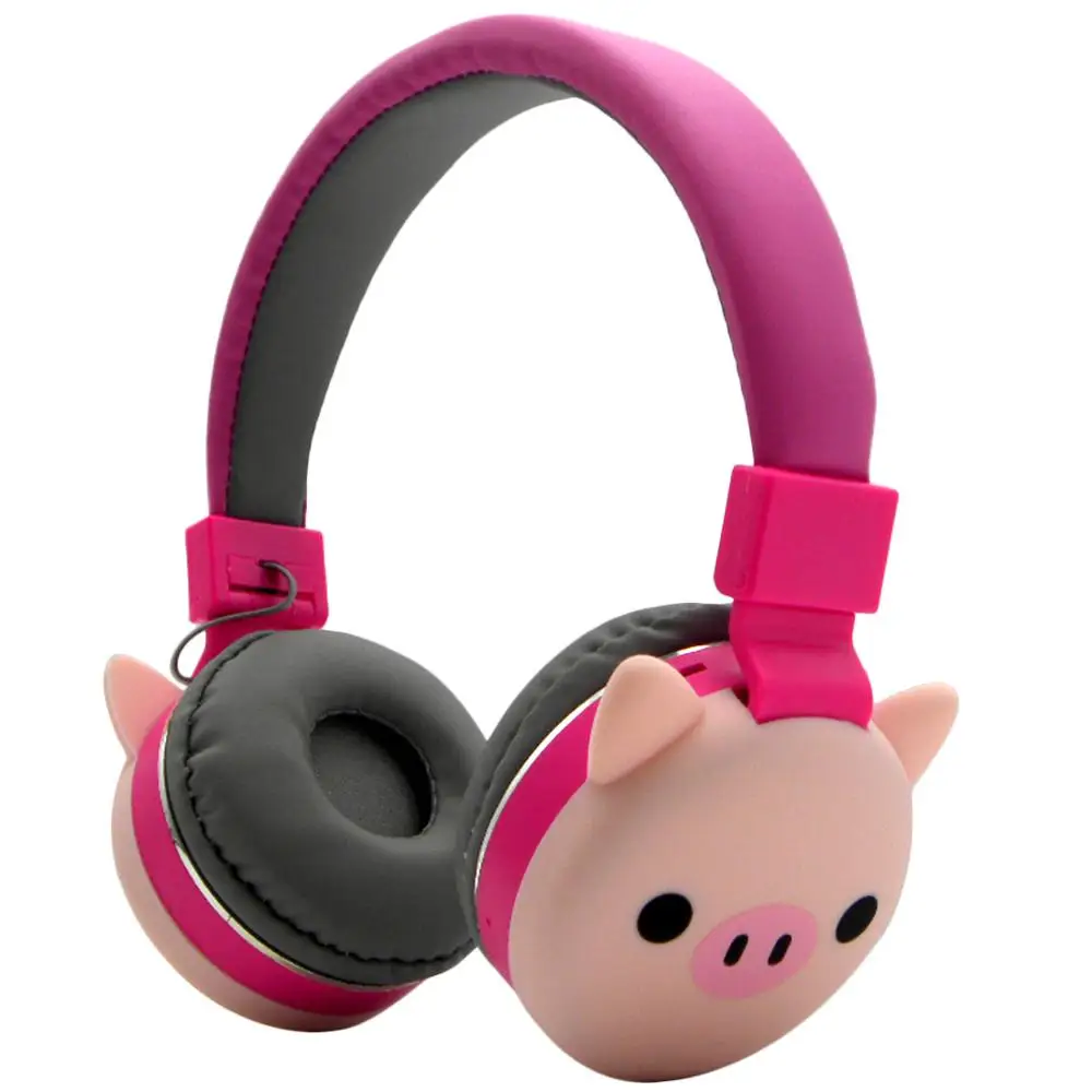 Pig Wireless Bluetooth 4.2 Foldable Cat Ear Cute Headphones For Kids Girl Stereo Head-Mounted Headset With Microphone Support NFC - Цвет: Pig
