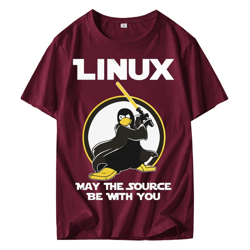 Футболка мужская Звездные войны Мужская Linux может источник быть с вами Tux топ тройники Пингвин программист забавная футболка звезда сила письмо