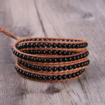 

KELITCH Exclusive High Quality Cuff Bracelets Natural Stones Leather Wrap Bracelet Weaving Beaded Bracelet Bangles Jewelry