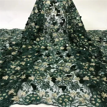 

French Net Lace Fabric 2019 Latest african guipure lace fabric embroidery mesh tulle water green Sequins lace fabric xb11-50