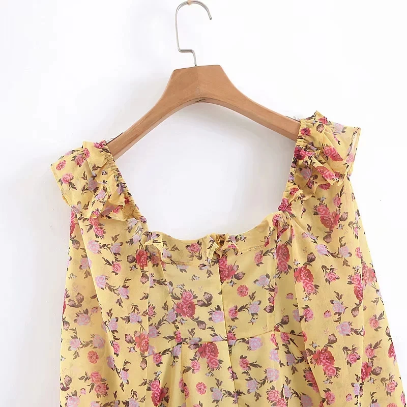 Летнее платье Boho Цветочное платье с принтом женское сексуальное кружевное желтое платье с бантом Женская Повседневная Корейская одежда вечернее платье vestidos