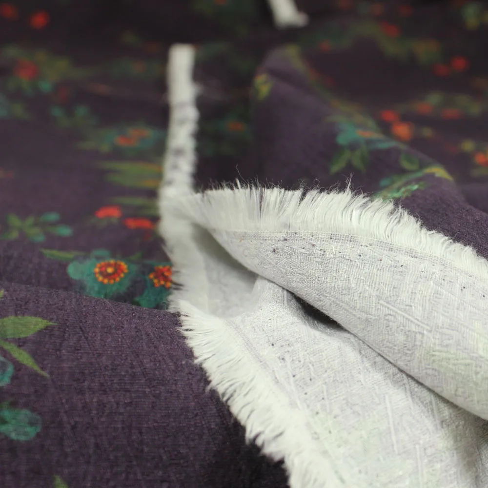 Высококачественная теннисная льняная хлопчатобумажная ткань фиолетовые цветы и травы серия tissu новая стильная одежда на осень и зиму tissus