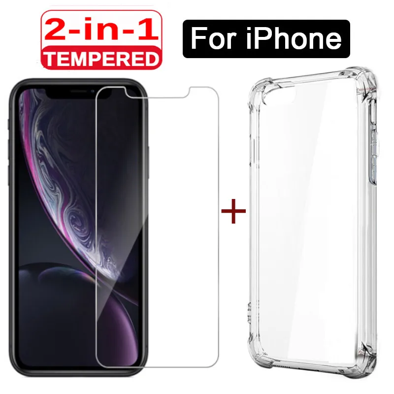 

9H Tempered Glass and Case For iPhone 11 2019 X XS Max XR 6 6S 7 8 Plus 5 5S SE screen protector TPU Soft Clear Phone Cover Case