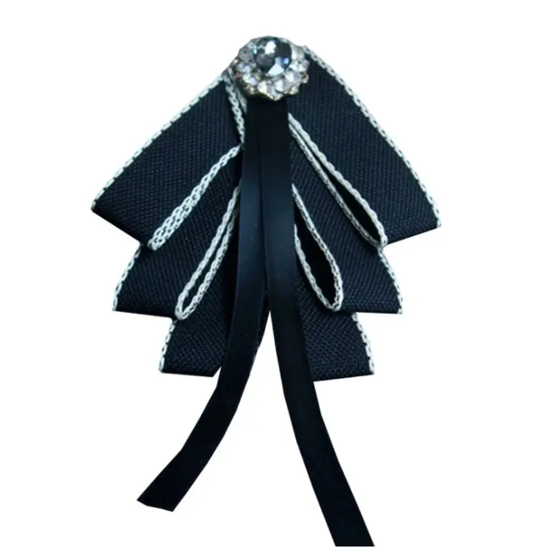Korean Preppy Style Layered Ribbon Bowtie Rhinestone Jewelry Brooch Pin Necktie High Quality and Brand New