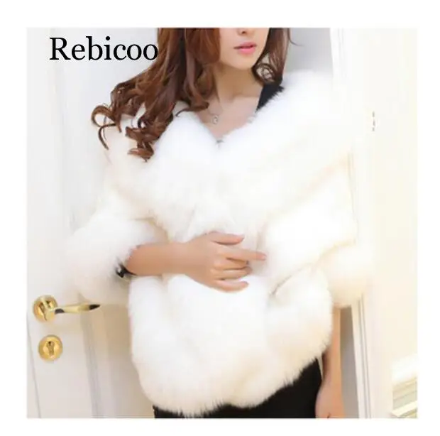 

Hot Sale Bridal Wedding Faux Fur Autumn Winter Warm New Wedding Outerwear Jacket White Black Burgundy Free Size