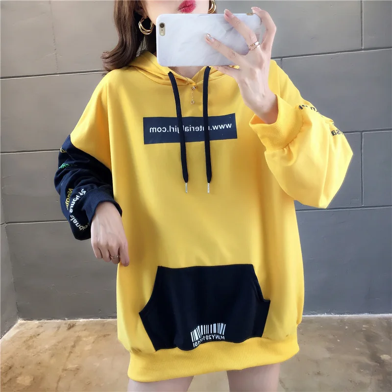 

Pocket Patchwork Sweatshirts Autumn Winter Hoodies For Girls Designer American Apparel Harajuku Fashion Long Sleeve Thick Warm