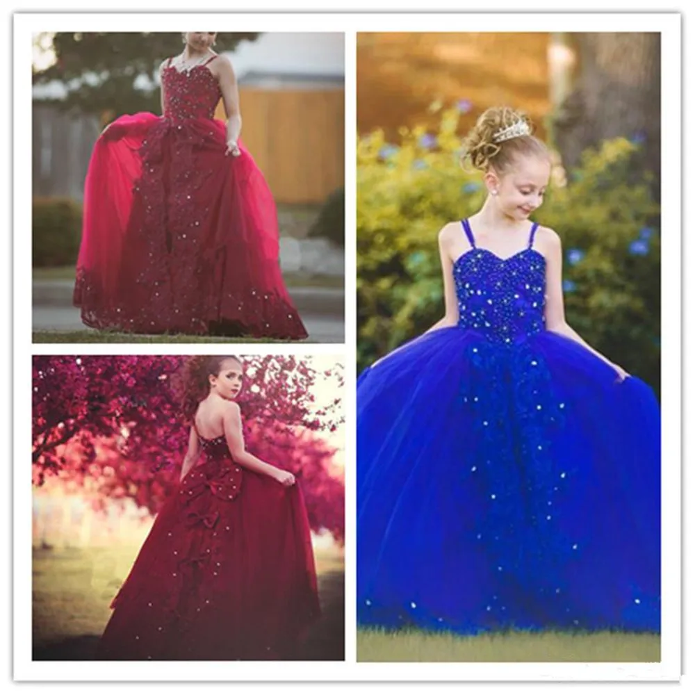 Платье для причастия с тонкими бретельками и кристаллами для девочек; бальное платье; торжественные Платья с цветочным узором для девочек; элегантные нарядные платья для девочек