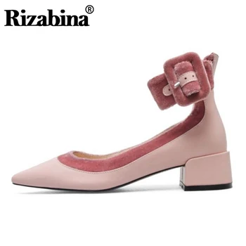

Rizabina 2020 Women Real Leather Buckle Pumps Pointed Toe Fashion Spring Office Ladies Shoes Woman Daily Pumps Size 33-41