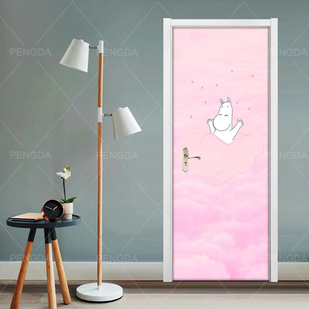 Наклейка на дверь самоклеющаяся животная гиппопотаму для дверей Diy печать художественная картина домашний декор Фреска гардероб переводная бумага для обновления интерьера