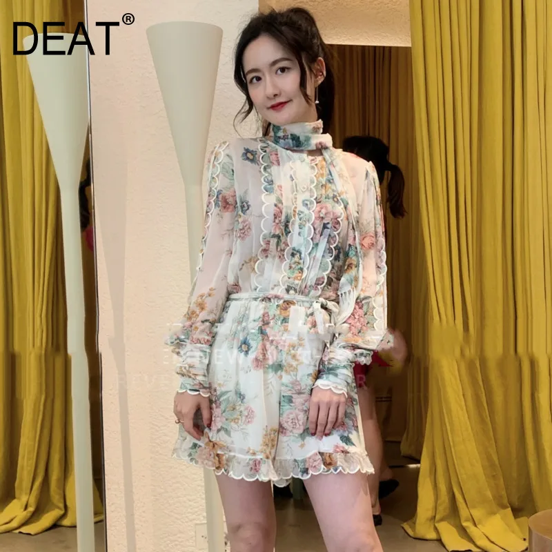 

DEAT 2020 New Spring Summer Round Color Print Bandage Long Sleeve Lotus Leaf dress Women Office Lady Casual Clothing PD842