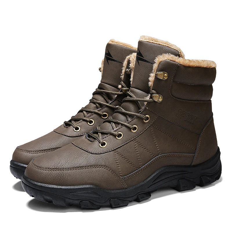 Martin boots men's high help winter new plus velvet tooling shoes British wind shoes men's warm snow boots wild tide shoes - Color: Brown