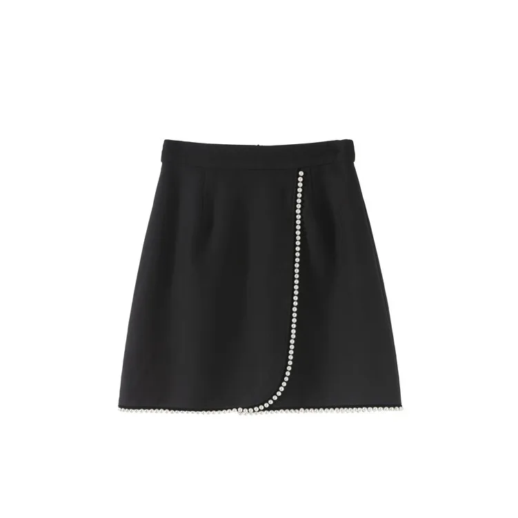 Новая подиумная мини черная юбка Роскошные Дизайнерские Лоскутные женские осенние юбки с бисером женские элегантные вечерние юбки для офиса - Цвет: Black