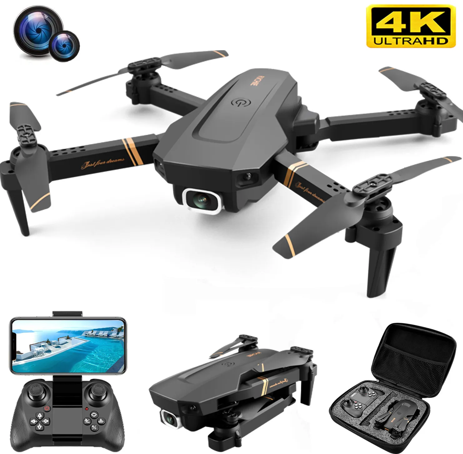 Квадрокоптер V4 4K/2021 P с широкоугольной камерой и поддержкой Wi-Fi | Игрушки хобби