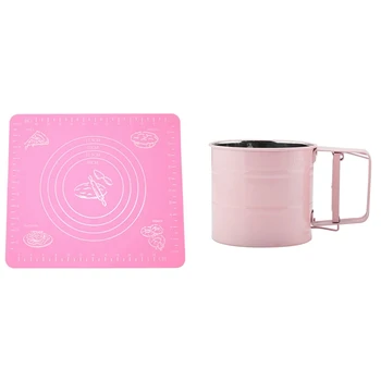 

Mat Silicone Foil Color Pink Reusable & Stainless Steel Flour Sifter Handheld Powder Flour Sieve Icing Sugar
