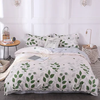 

BEST.WENSD White Beding Cotton comforter sets new Leaf pattern duvet set flat Bedspread pillowcases bedding cover double single