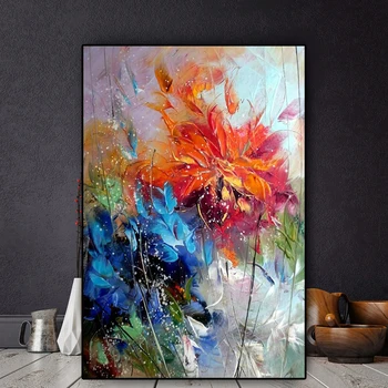 

Canvas Painting Abstract Watercolour Blue Orange Flower on Canvas Poster and Print Picture Wall Art Cuadros Home Room Decoration