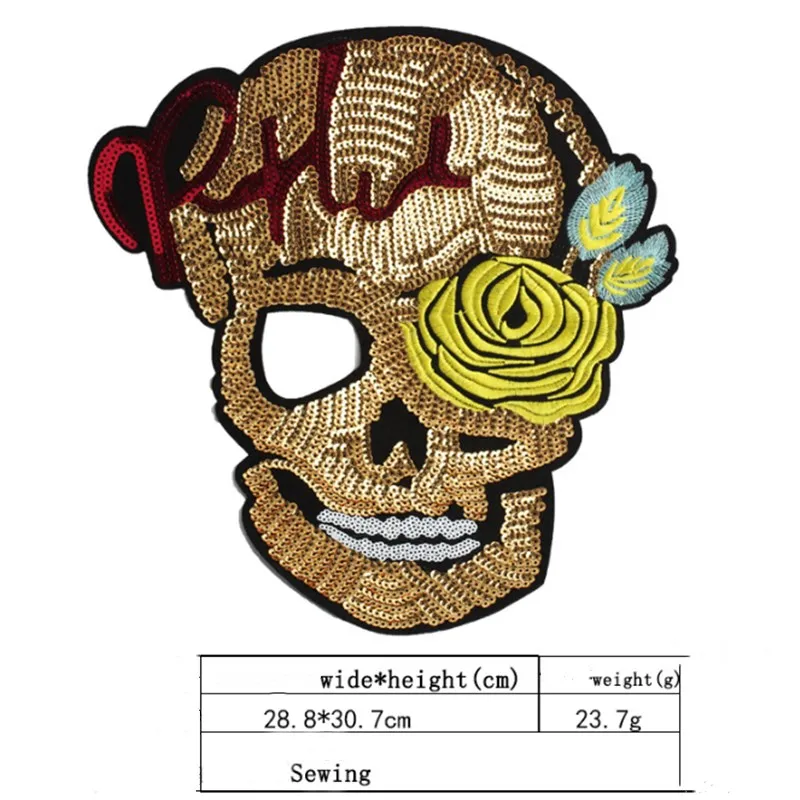 

A New Oversize Cartoon Sequined Skull Embroidered Fabric Patch For Clothing Accessories And Bag Accessories