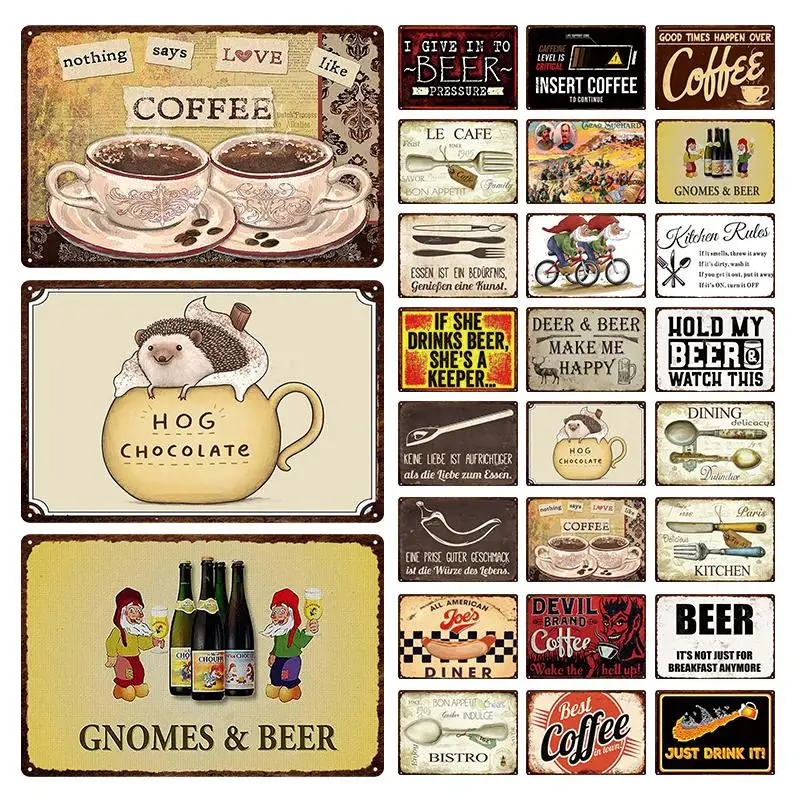 Bier Koffie Metal Plaque Vintage Keukengerei Emaille Bord Wall Decor Bar Pub Club Man Cave Ijs Koud Drankje Ijzer poster Platen|Platen & - AliExpress