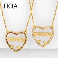 FLOLA CZ Multicolor Mom MaMa Necklaces For Women Micro Pave Crystal Heart Necklace Stone Cubic Zirconia Name Gold Jewerly nkeq51