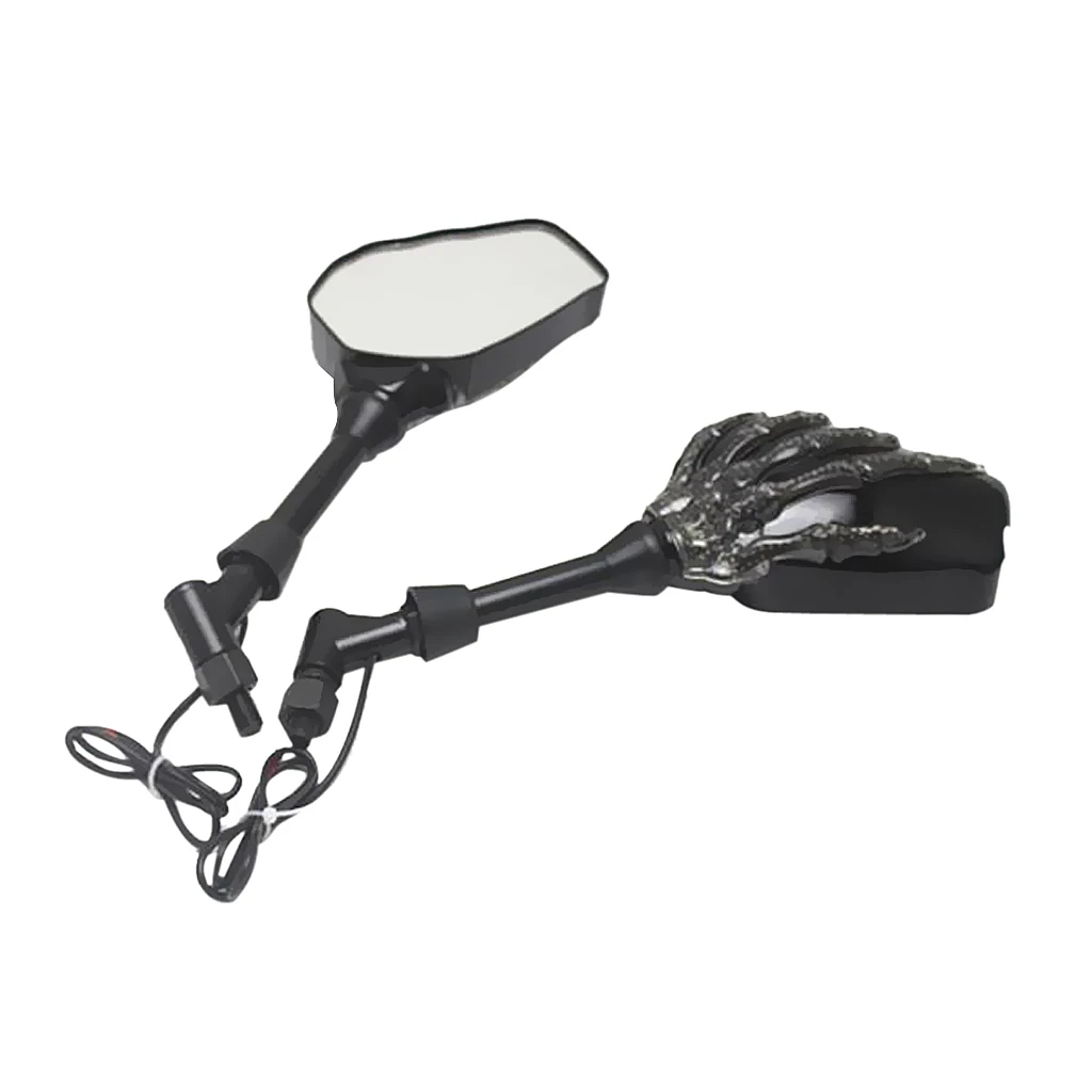 

Motorcycle LED Light 3D Skull Hand Claw Skeleton Rear View Mirrors 8mm 10mm