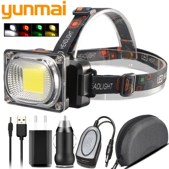 

4 Colors COB White Red Rreen Yellow Led Headlamp USB Charging 18650 Battery Head Flashlight Lamp Outdoor Camping Lantern Torch