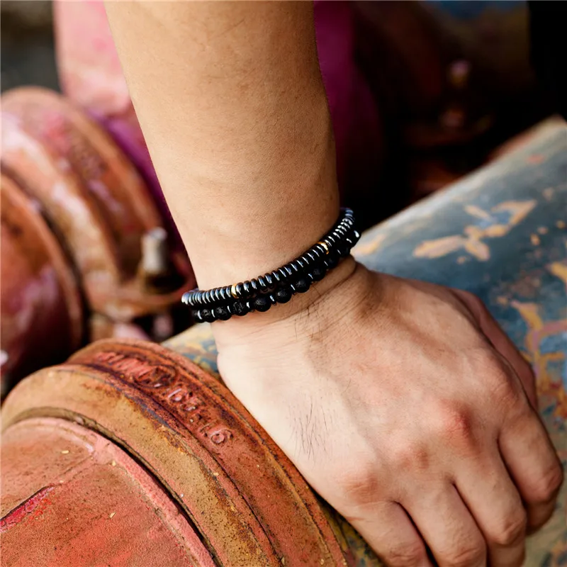 Men's Hematite Bracelets European Health slimming femme Natural Stone beads Bangles Punk homme Jewelry Gifts Pulseira Masculina charm bracelet chakra beads bracelet red jasper bracelets