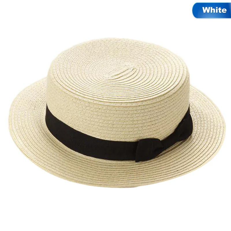 Солнцезащитные очки лента круглый плоский Топ Соломенная пляжная шляпа Панама шляпа летние шляпы для девочек соломенная бейсболка Gorras - Цвет: white