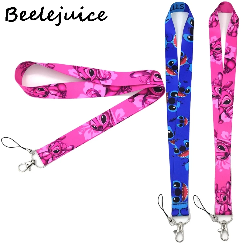 24pcs Lilo Stitch anime couple kids 90s cartoon funny vintage Neck Lanyard ID badge card holder keychain Mobile Phone Strap Gift