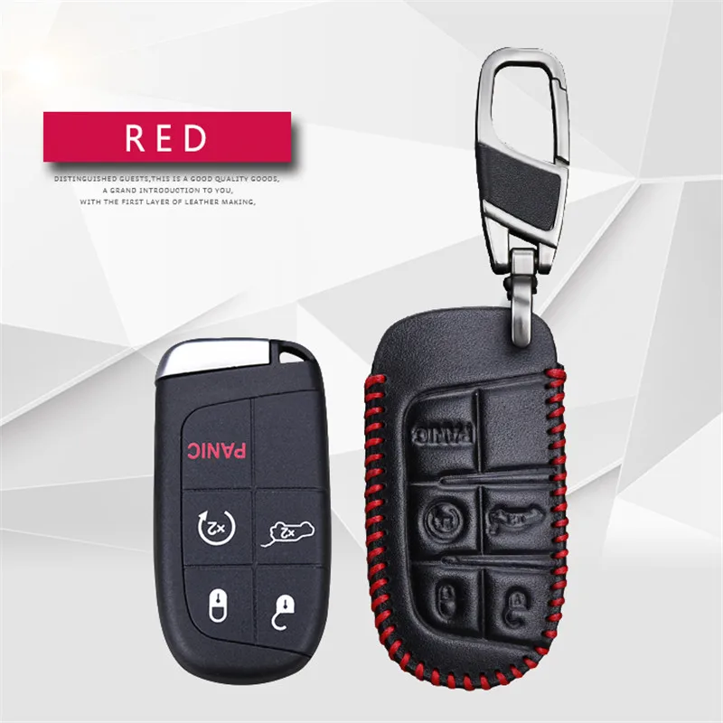 red line 5 button Для Ключи от джипа чехол из натуральной кожи Автомобильный ключ крышка оболочка брелок для Jeep Compass Wrangler jk Cherokee Патриот Grand Cherokee - Название цвета: red line 5 button