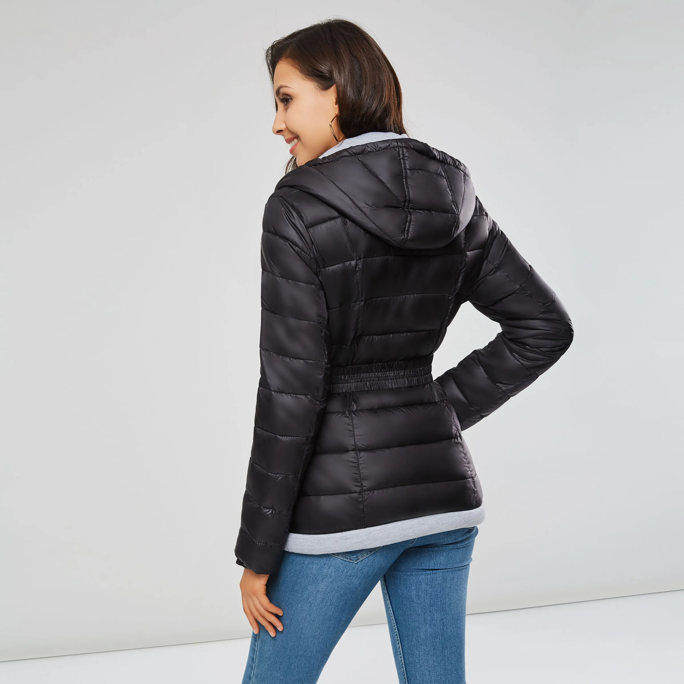 Женские куртки, повседневные зимние теплые готические хлопковые пальто, черные офисные женские тонкие пальто с капюшоном на молнии, женские пальто большого размера плюс